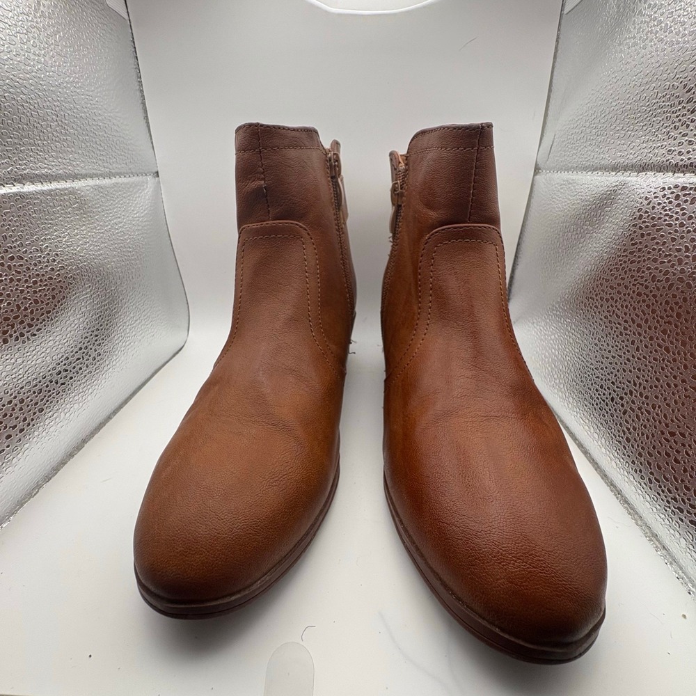 Life Step New York Womens Cognac Brown Buckle Ankle Boots Low Block Heel Size 8